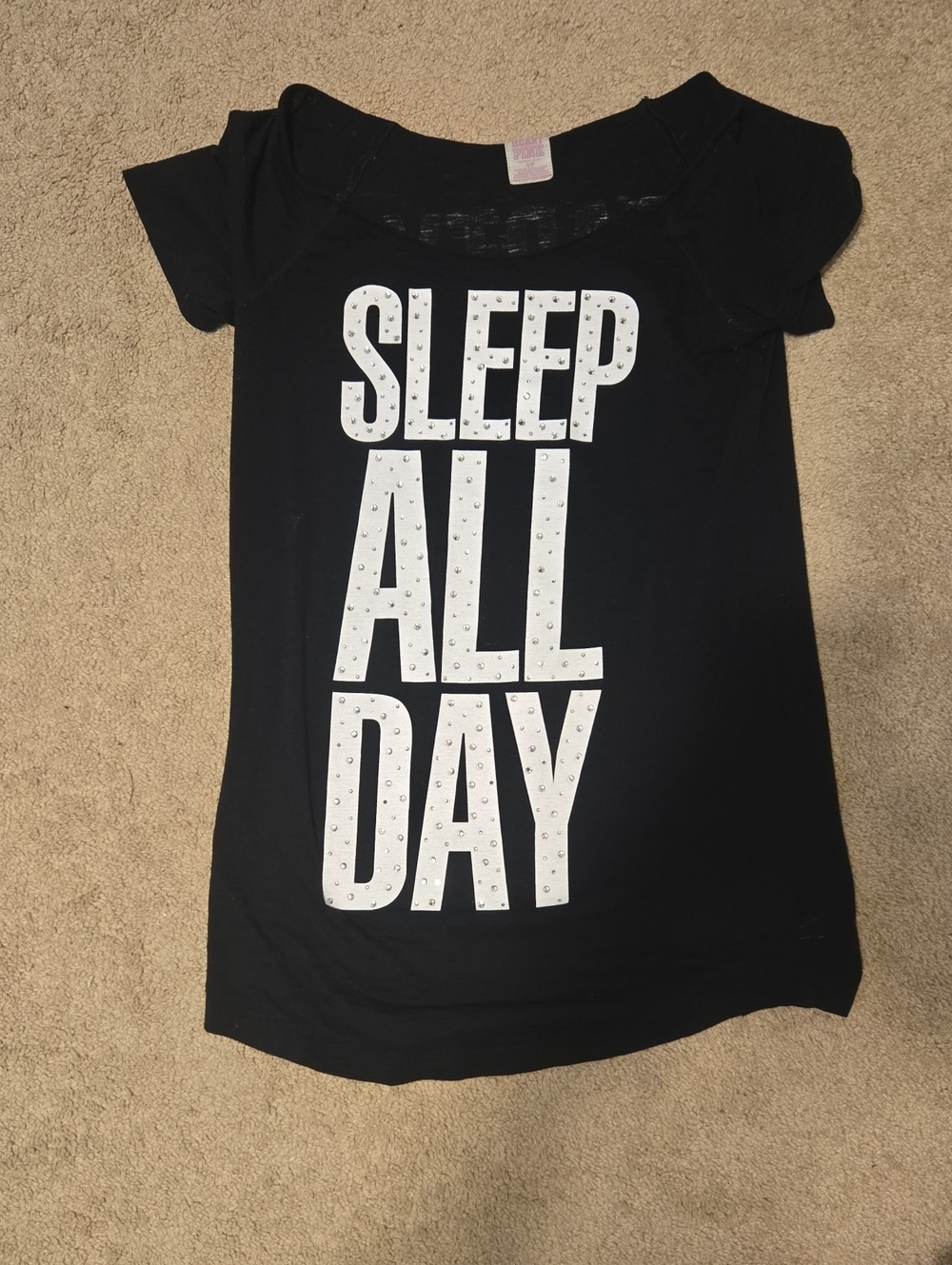Victoria's Secret Womens 'Sleep All Day' Graphic Tee - Black & White